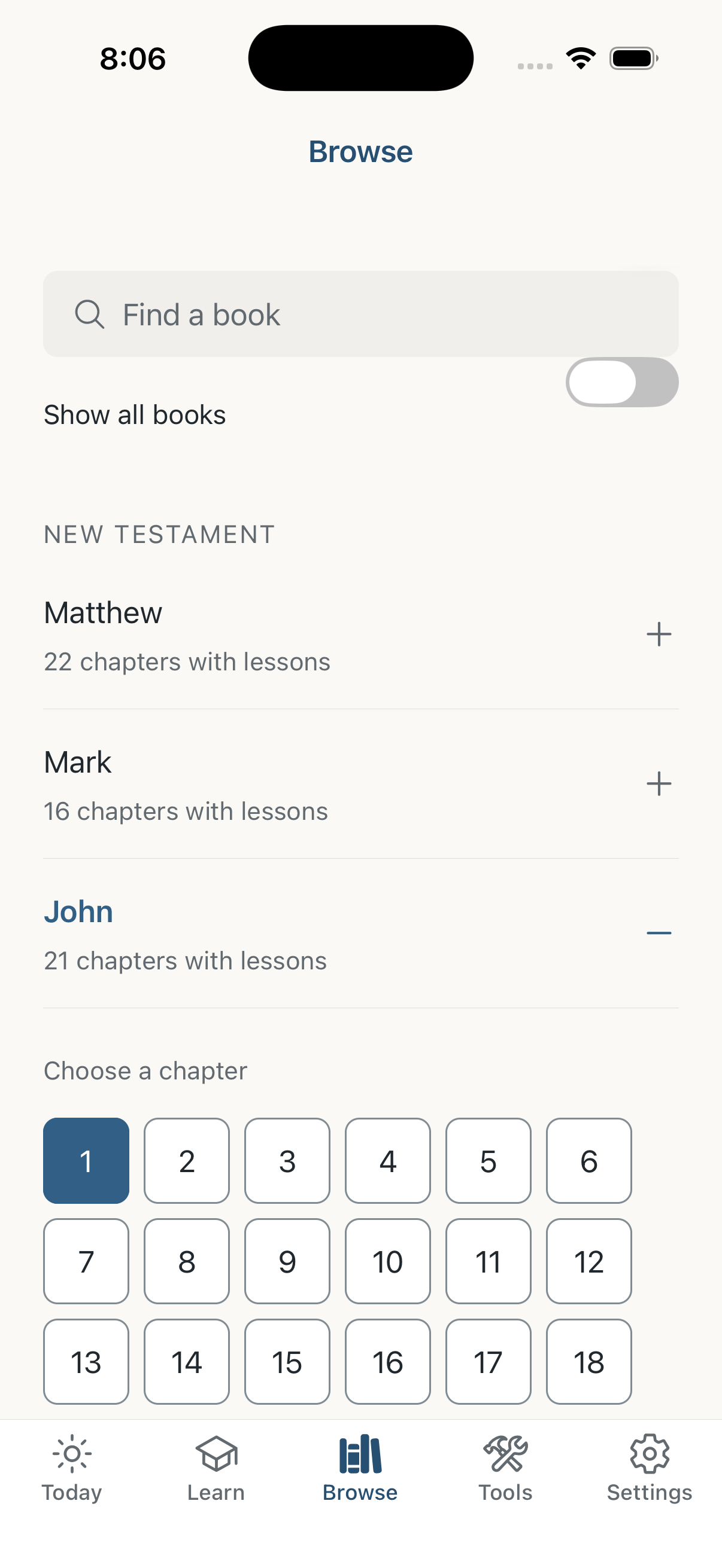 Browse books and chapters in the Daily Dose app