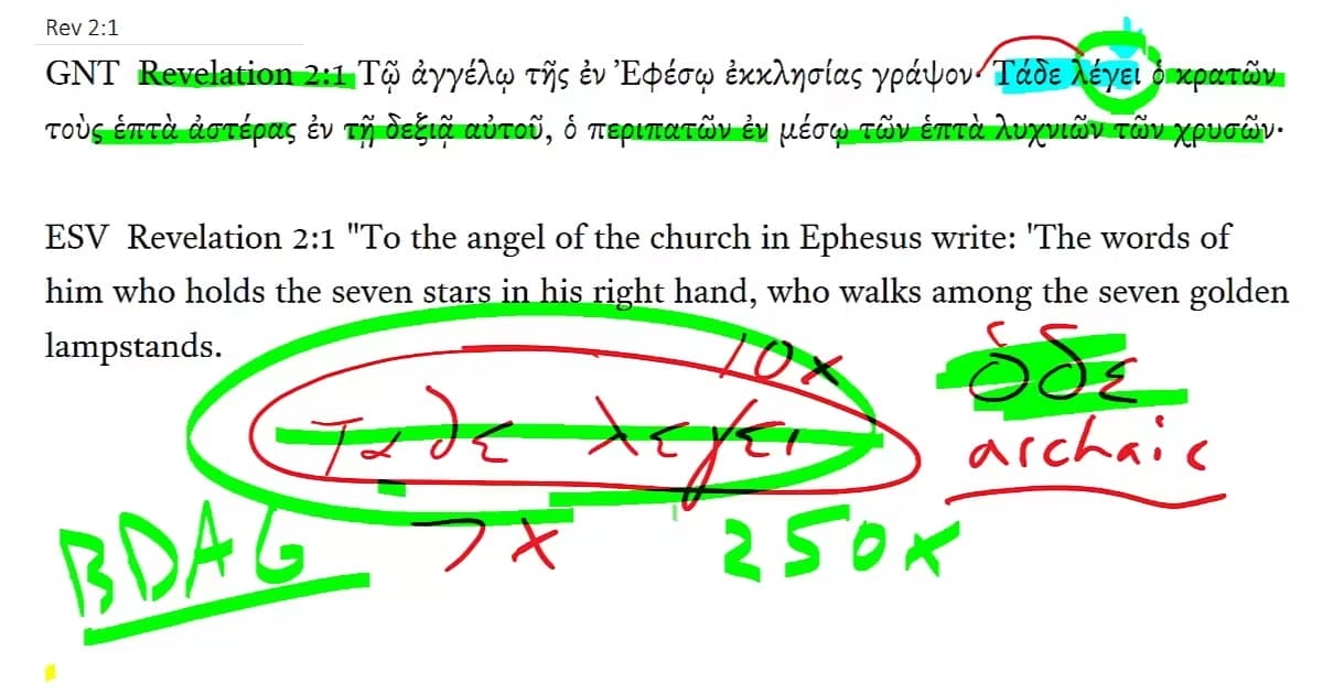 Revelation 2:1 Τάδε λέγει