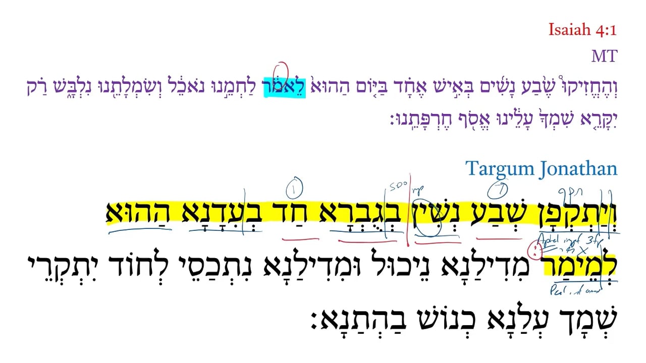 Targum Isaiah 4:1a