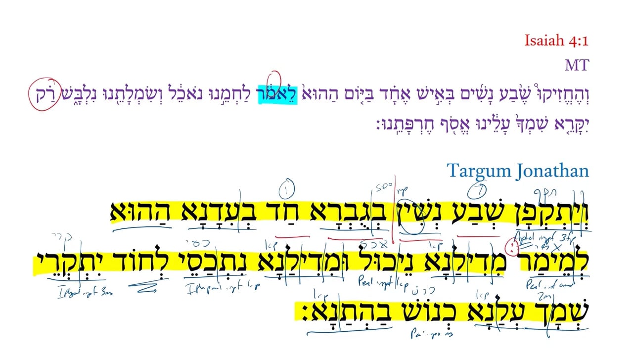Targum Isaiah 4:1b