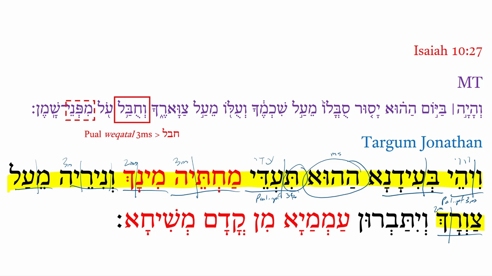 Targum Isaiah 10:27b